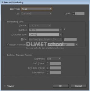 Mengatur Number List di Adobe Indesign
