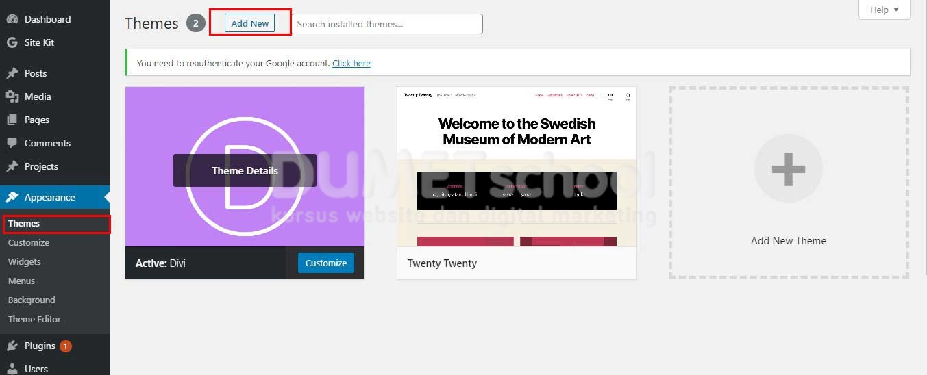 menambahkan tema wordpress