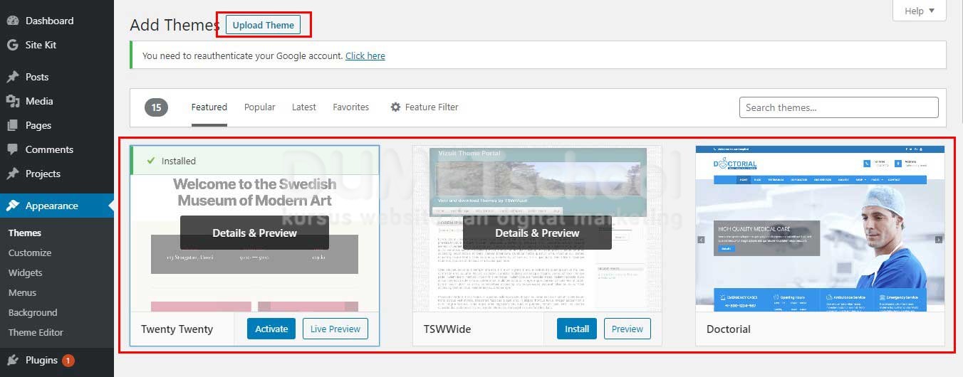 menambahkan tema wordpress