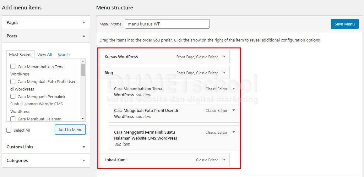 dropdown menu wordpress
